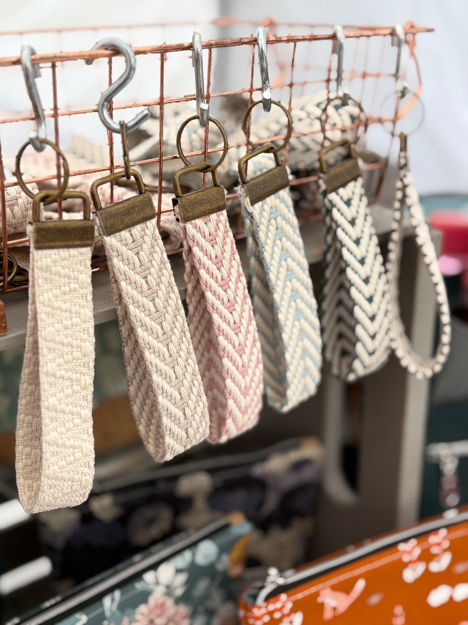 An array of jaqcuard keychains