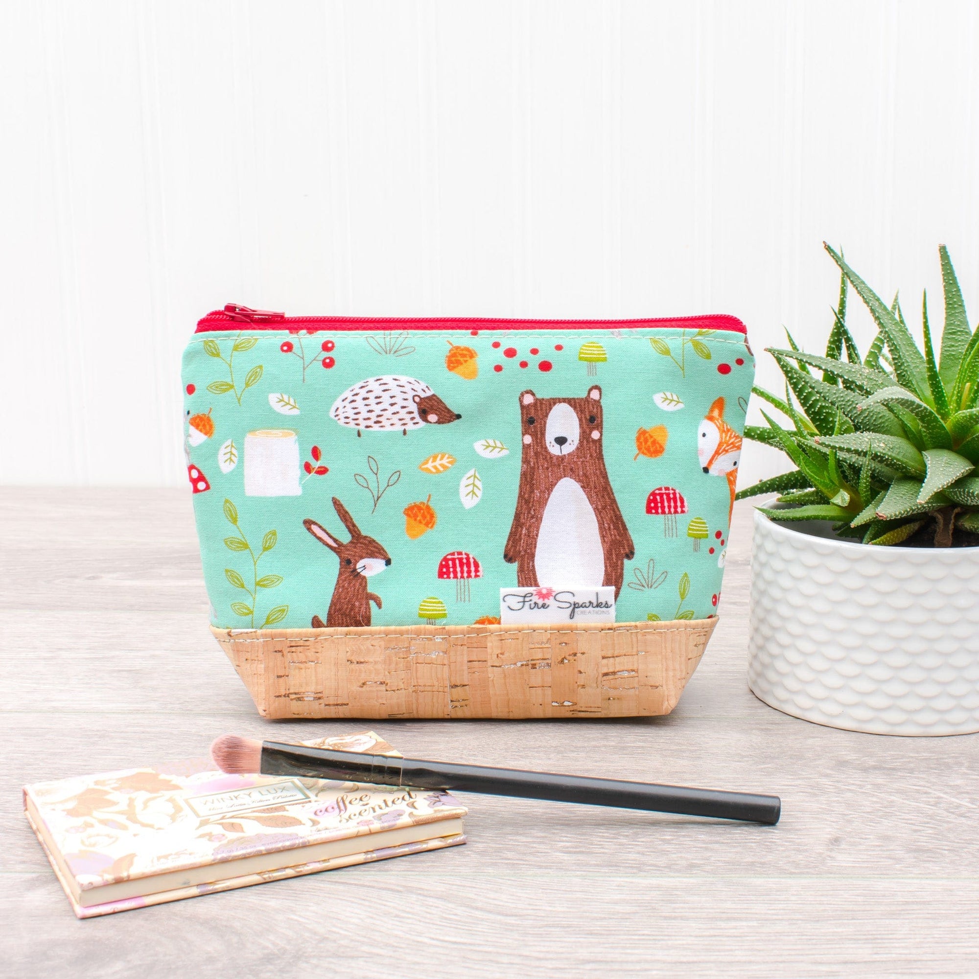 Turquoise Forest Friends Zipped Pouch