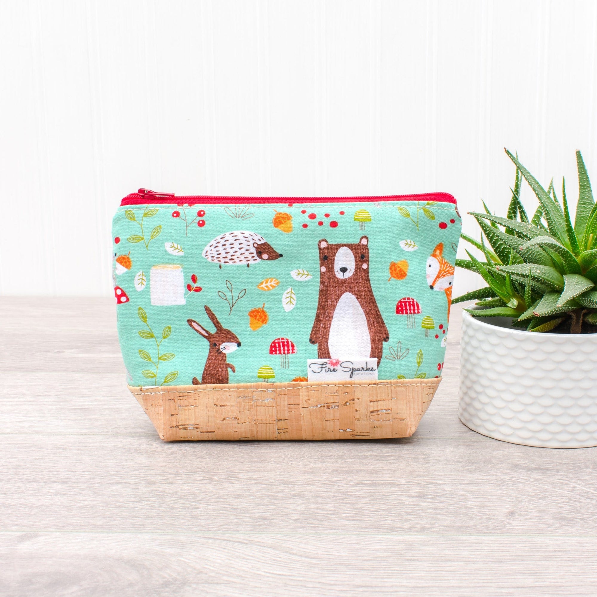 Turquoise Forest Friends Zipped Pouch