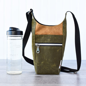 Water Bottle Sling - Water Bottle Slings, Waxed Canvas - Fire Sparks Creations