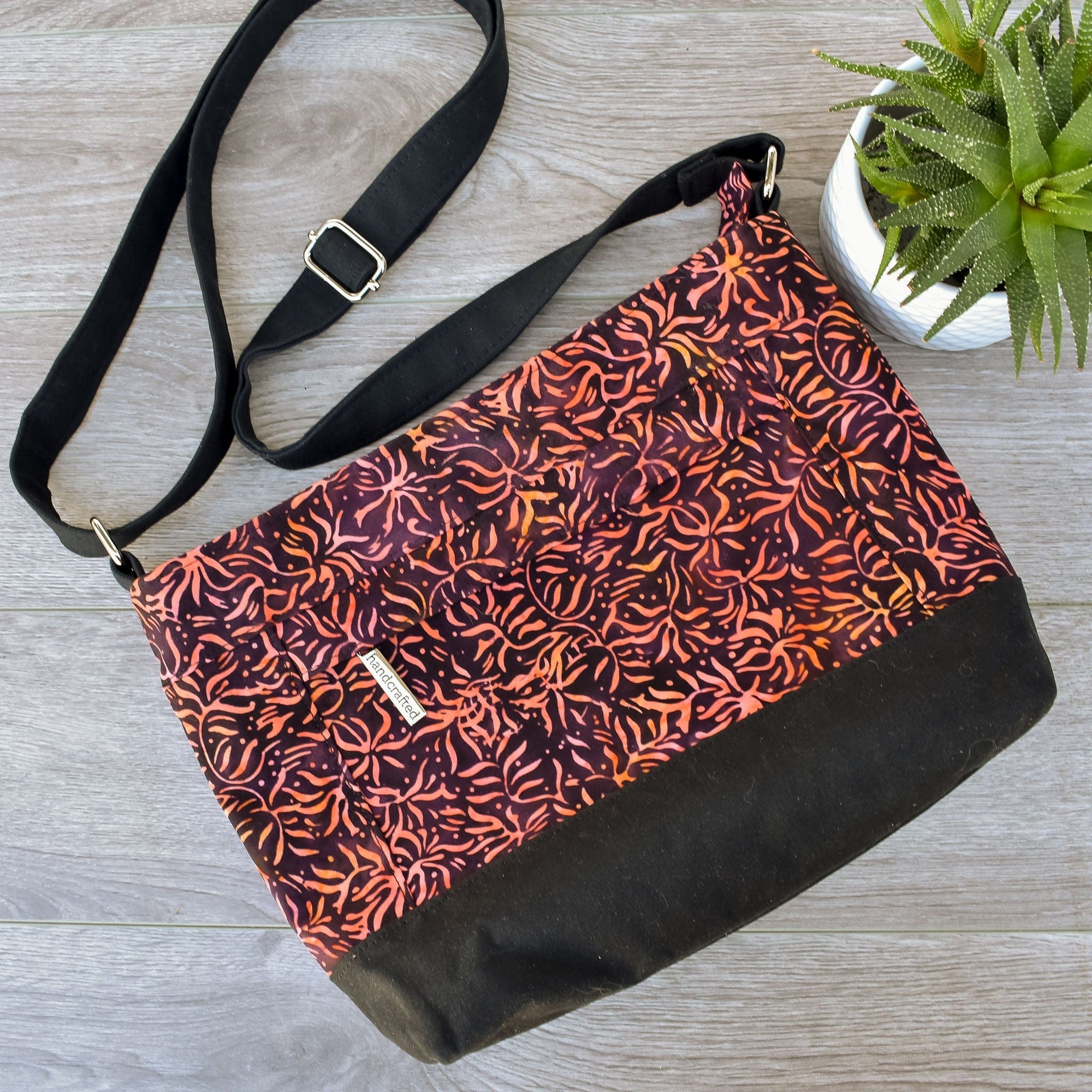 Orange Floral Batik Cross-Body Bag